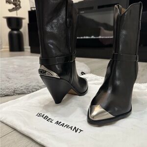 Isabel Marant Black Leather Boots with Silver Tips